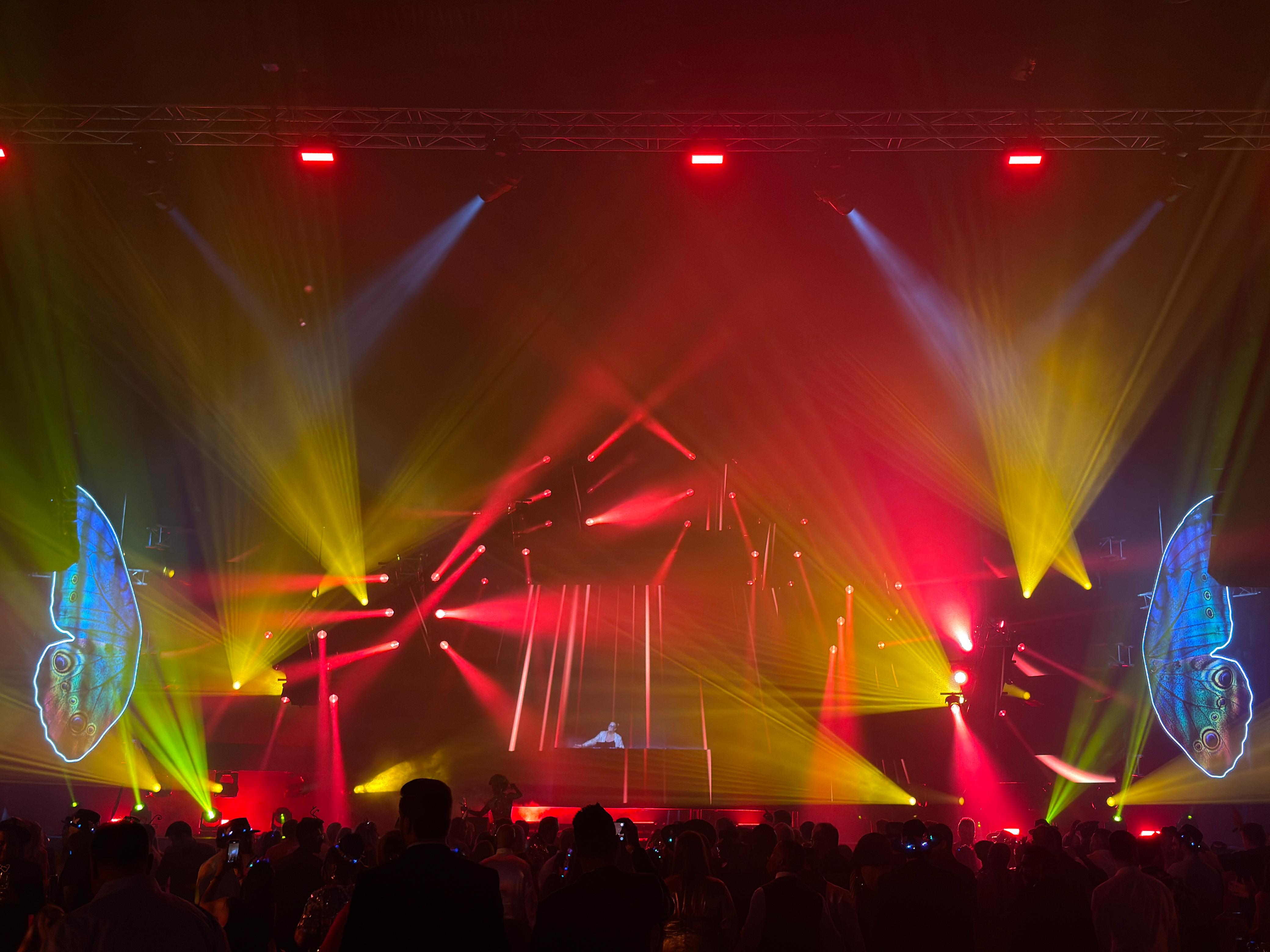 Investec ICIB — peacock centrepiece and dual LED screens