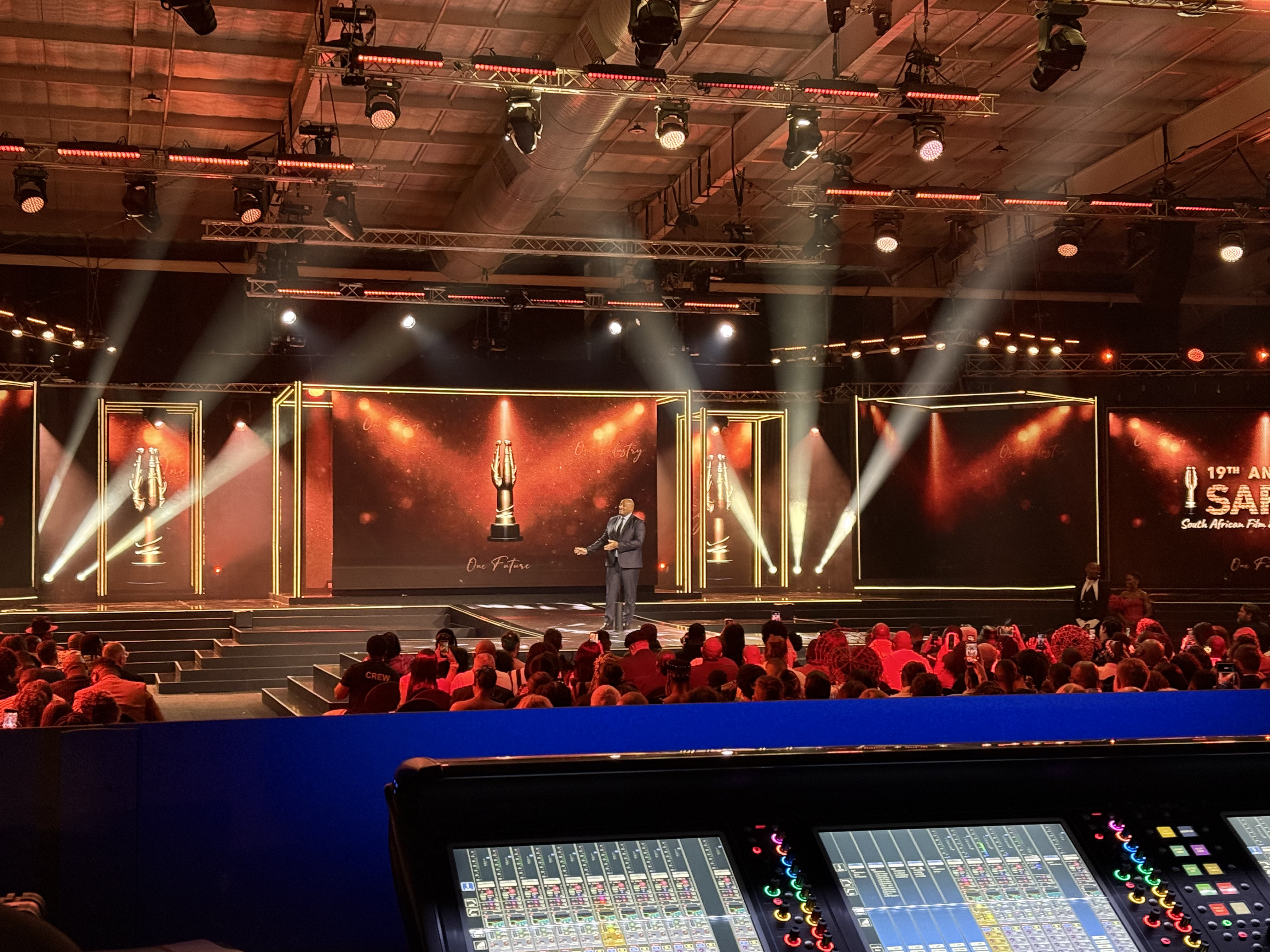 19th Annual SAFTAs 2026 — One Industry, One Future stage with gold trophy motifs